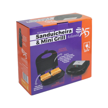 SANDUICHEIRA A5 MINIGRILL ATLANTA PRETO/INOX 127V 750W