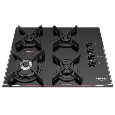 FOGAO DAKO COOKTOP 4 BC GLASS TRIPLA CHAMA PRETO