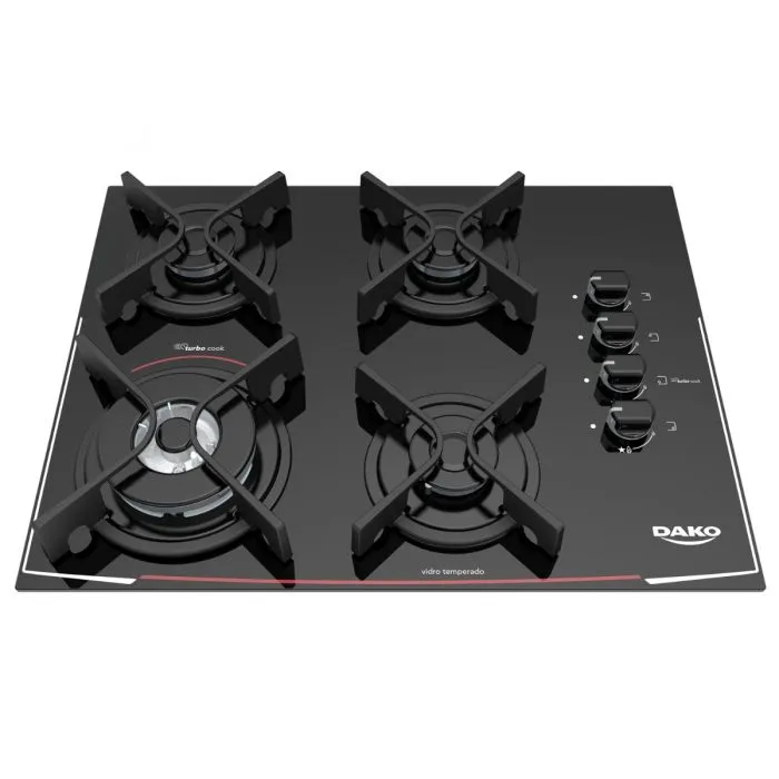 FOGAO DAKO COOKTOP 4 BC GLASS TRIPLA CHAMA PRETO