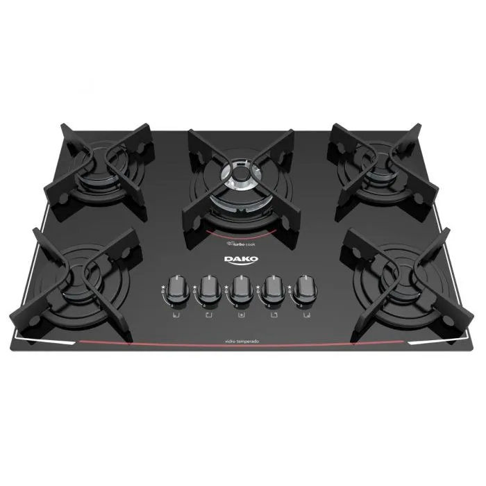 FOGAO DAKO COOKTOP 5 BC GLASS TRIPLA CHAMA PRETO